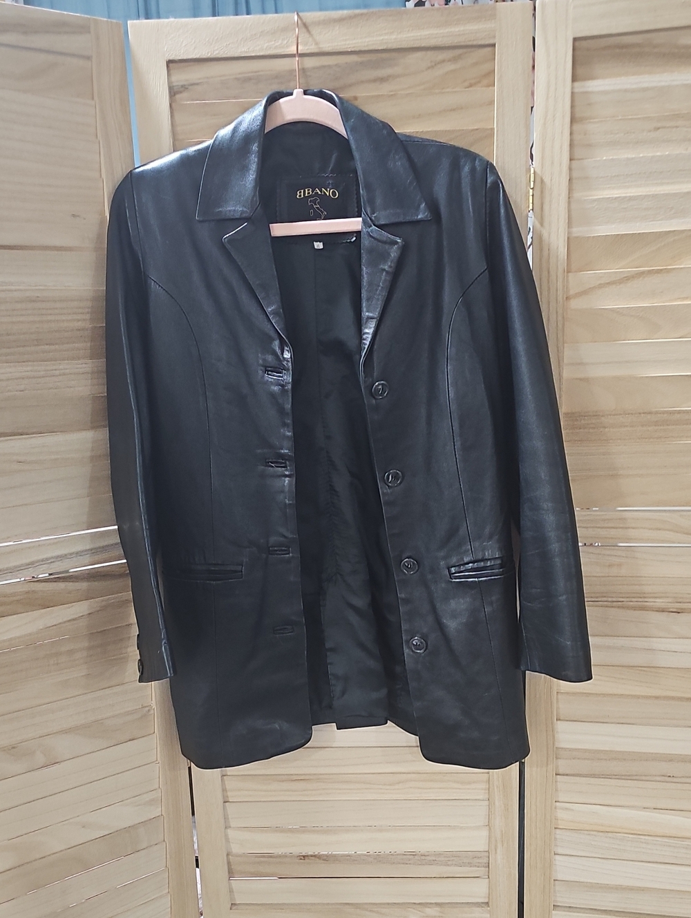 Women's Black Leather Button-Front Jacket by Biba